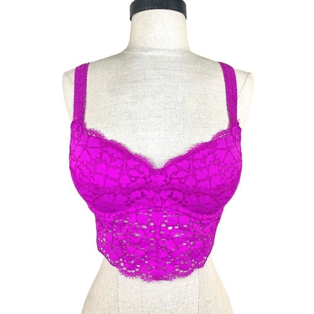 Victoria’s Secret Pink Lace Push Up Bra Pull On V Neck Bralette Top Purple